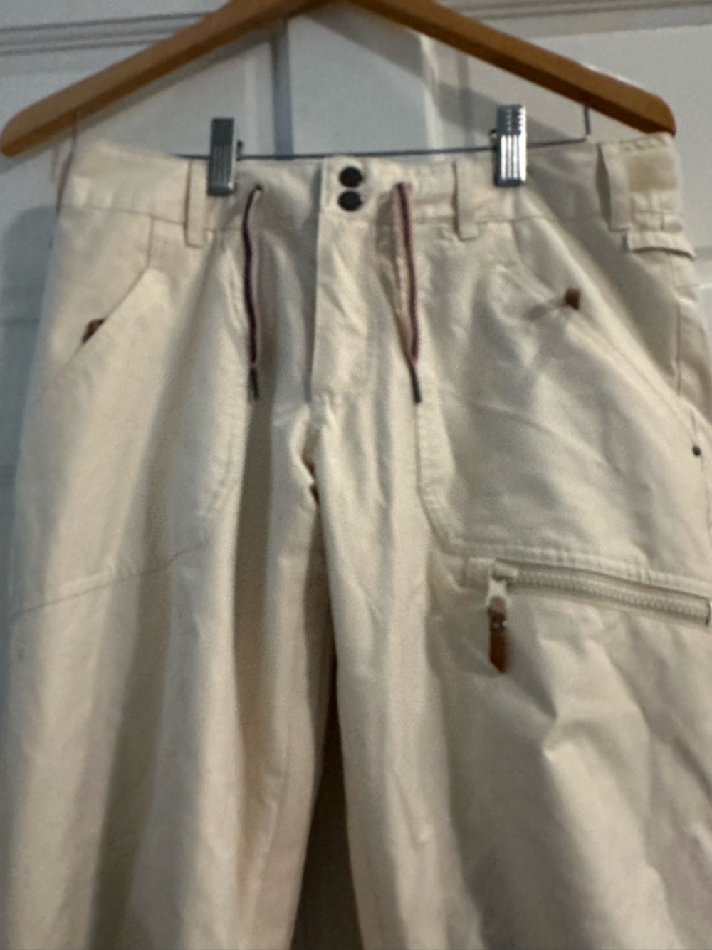 Cream Utility Cargo Pants with Zipper Pocket